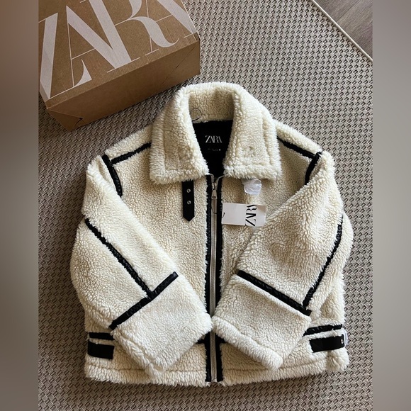 Zara FLEECE BIKER JACKET ZW COLLECTION - Picture 1 of 7